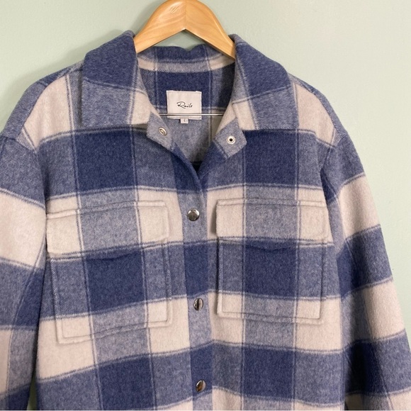 Rails Jaro Buffalo Plaid Wool Blend Coat Button Up‎ Sz L Blue White - Picture 3 of 7